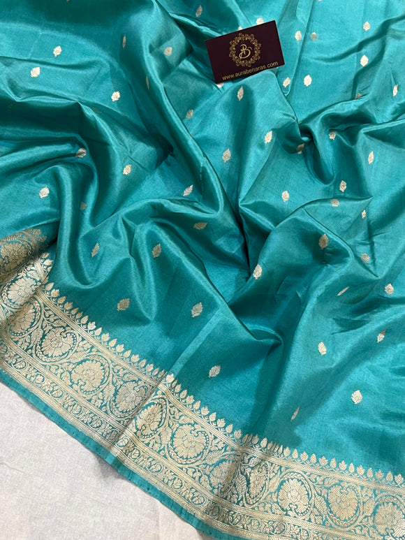 Greyish Green Pure Banarasi Handloom Silk Saree - Aura Benaras