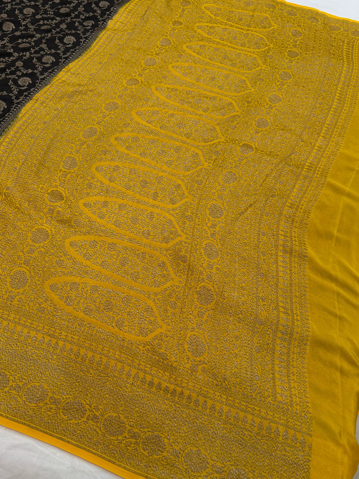 Black Pure Crepe Silk Handloom Banarasi Saree