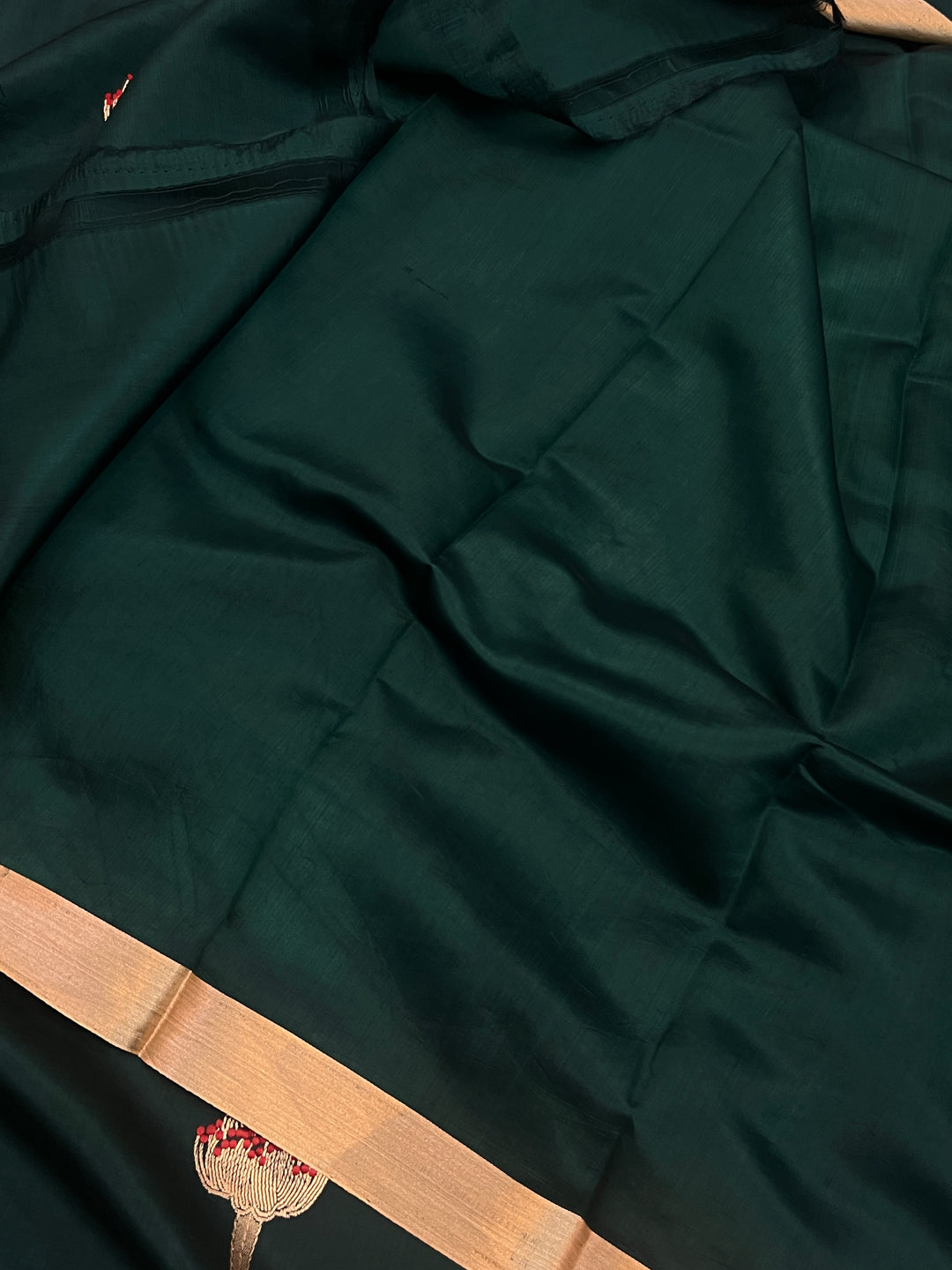 Bottle Green Pure Banarasi Handloom Silk Saree