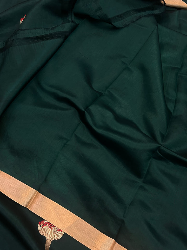 Bottle Green Pure Banarasi Handloom Silk Saree