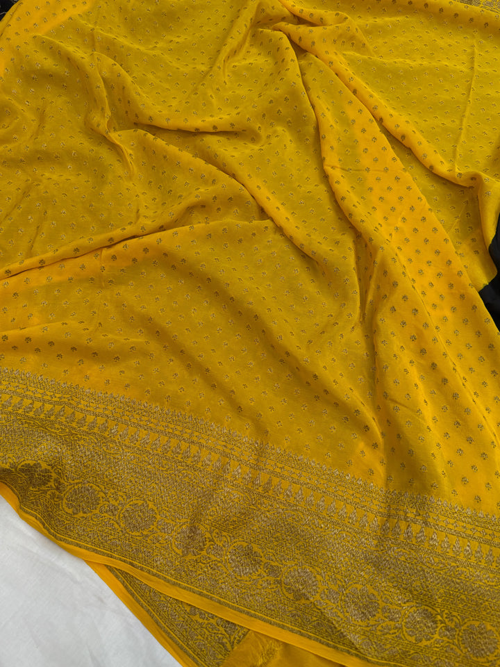 Black Pure Crepe Silk Handloom Banarasi Saree