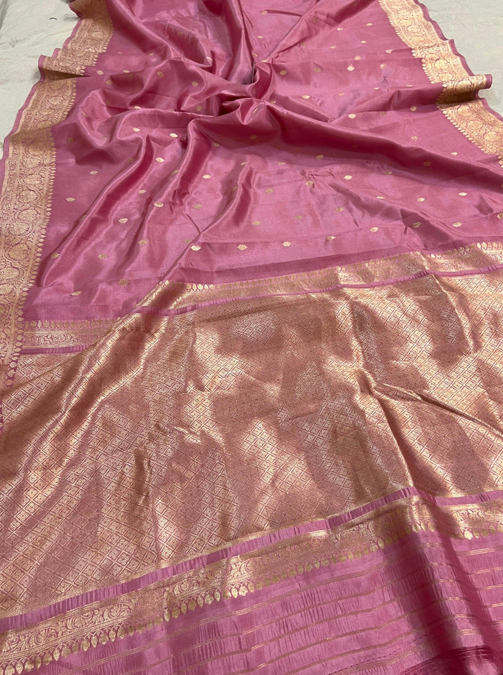 Old Rose Pink Pure Banarasi Handloom Silk Saree - Aura Benaras