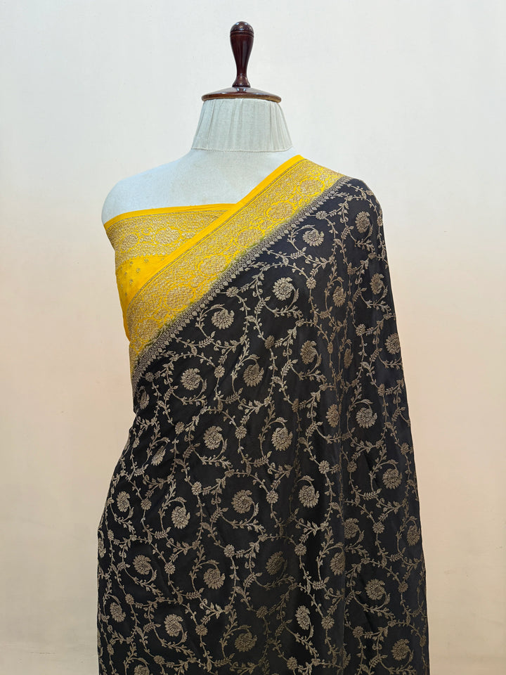 Black Pure Crepe Silk Handloom Banarasi Saree