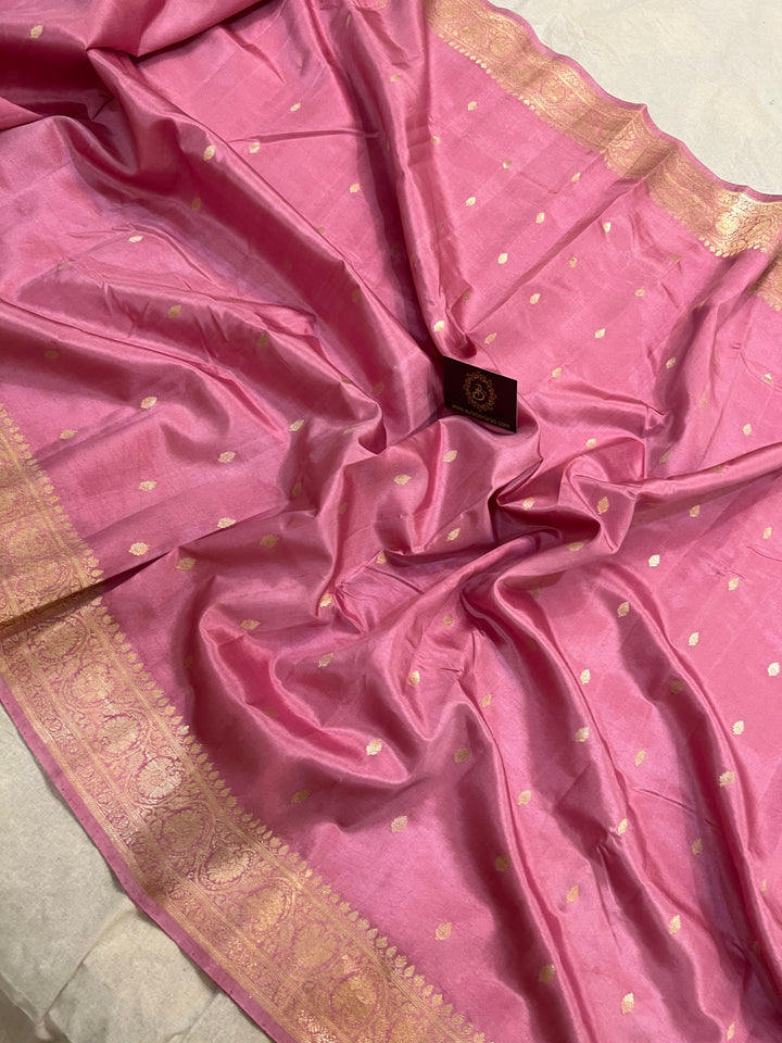 Old Rose Pink Pure Banarasi Handloom Silk Saree - Aura Benaras
