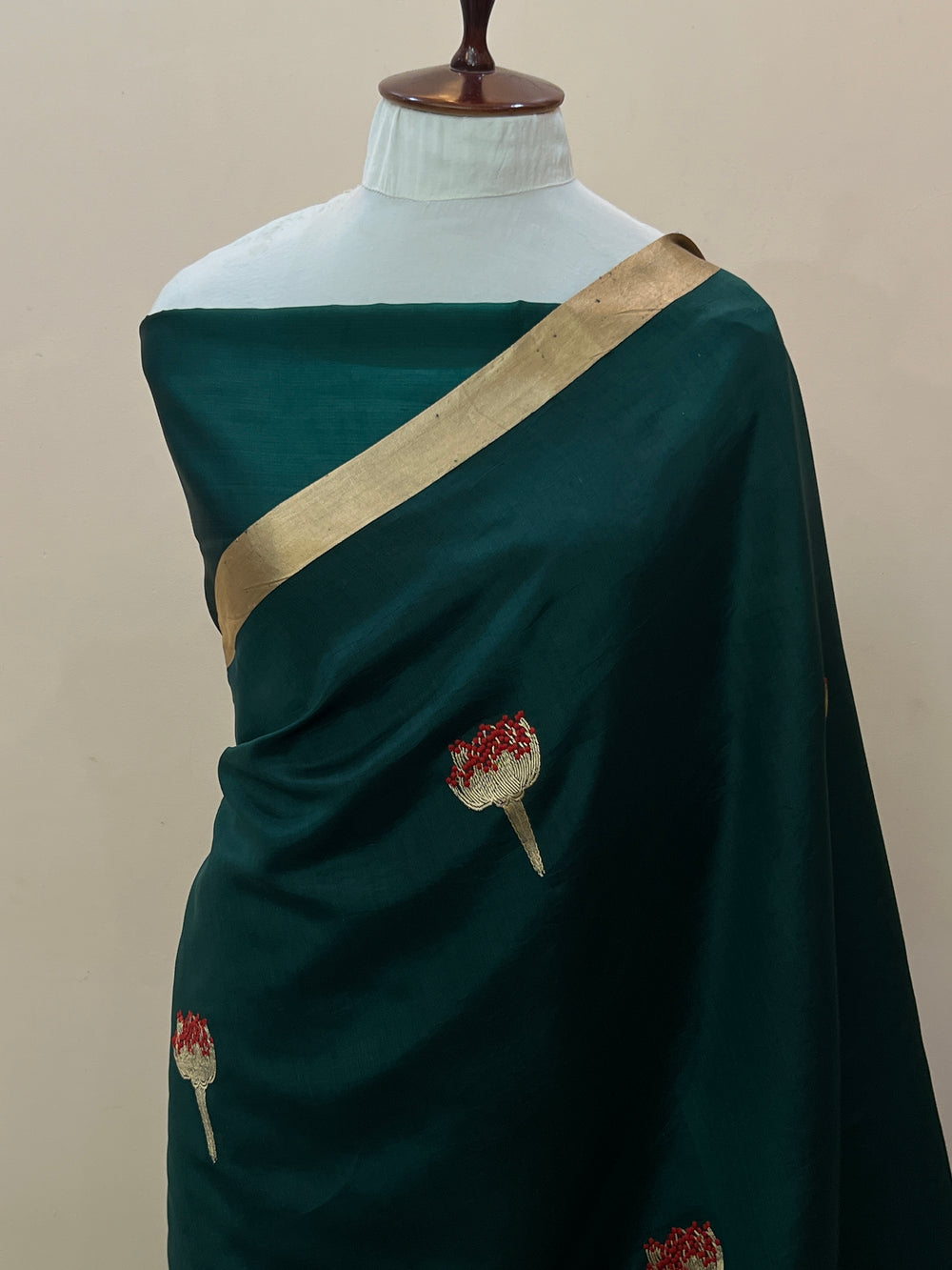 Bottle Green Pure Banarasi Handloom Silk Saree