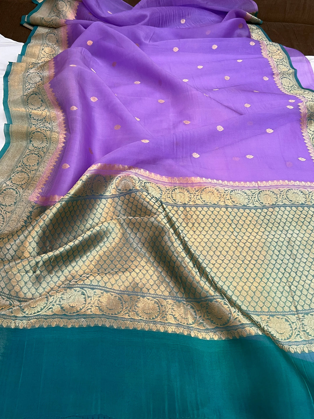 Lavender Pure Kora Silk Banarasi Saree with Kadhwa Butis 