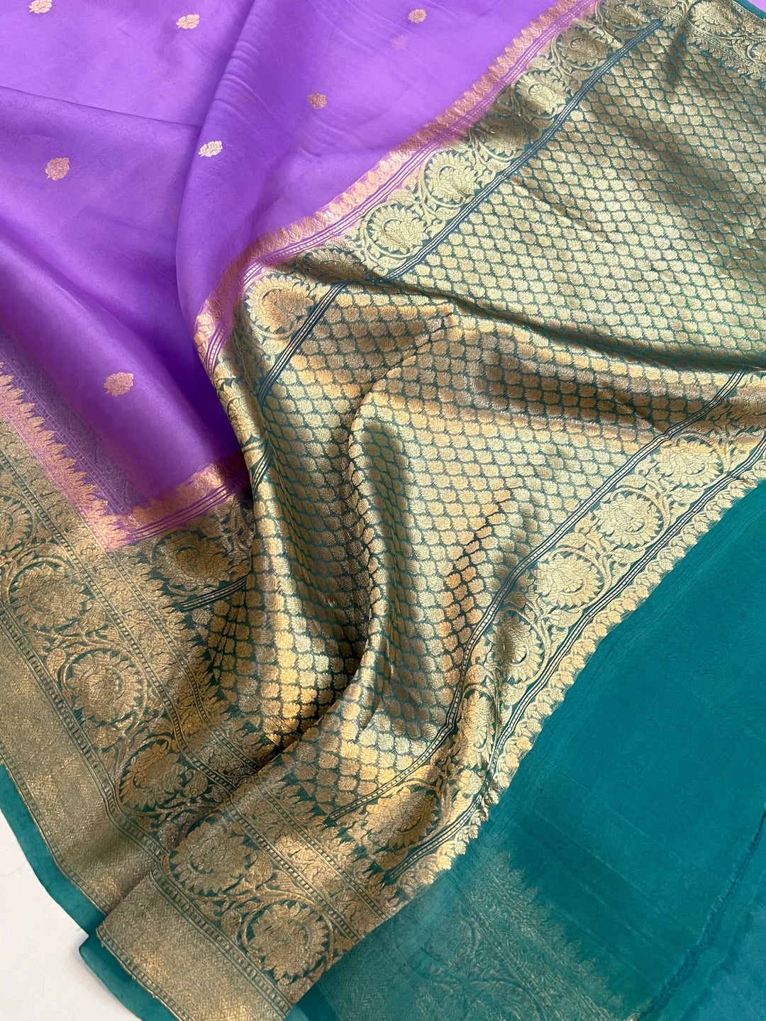 Lavender Pure Kora Silk Banarasi Saree with Kadhwa Butis 