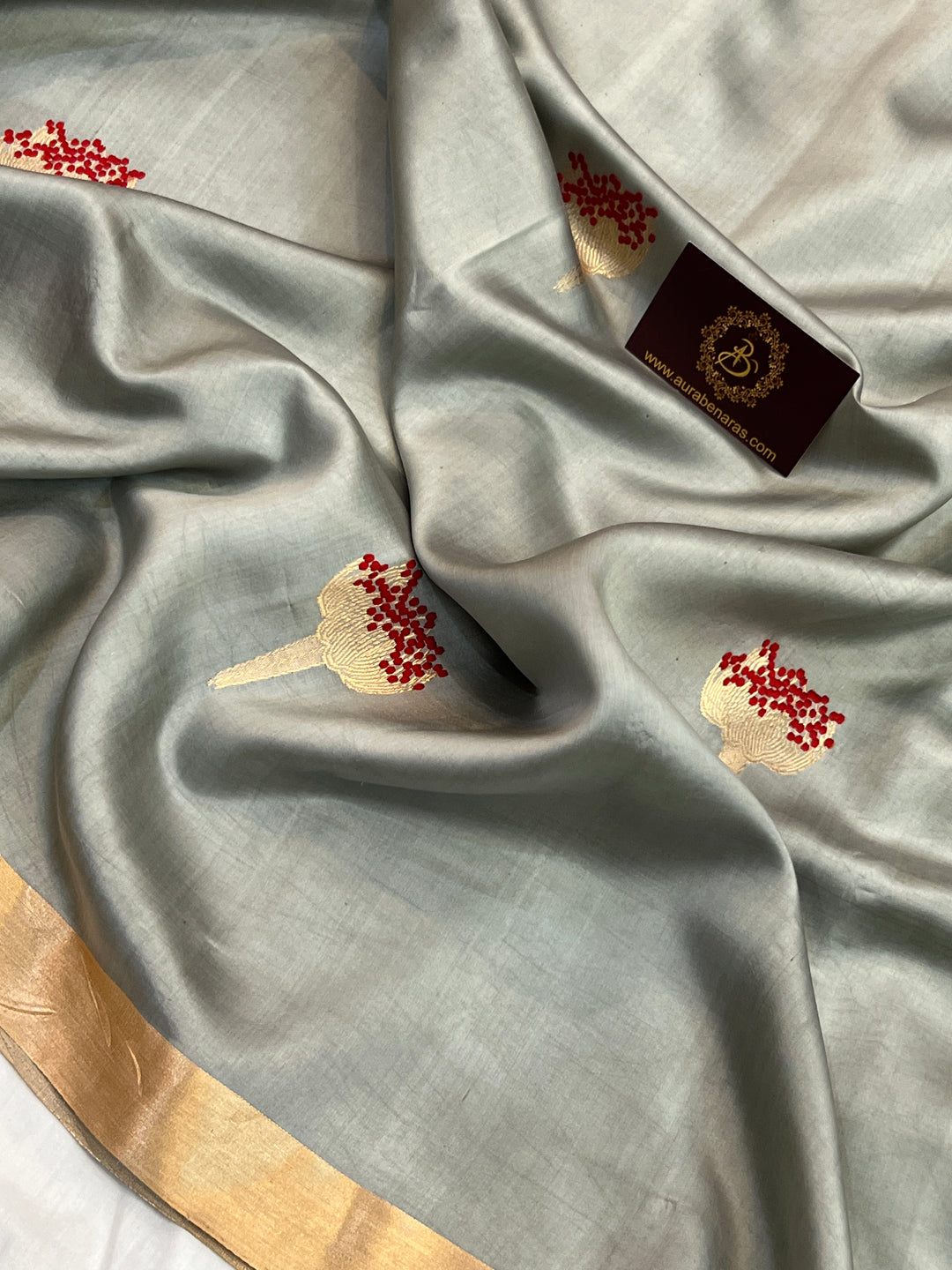Light Grey Pure Banarasi Handloom Silk Saree