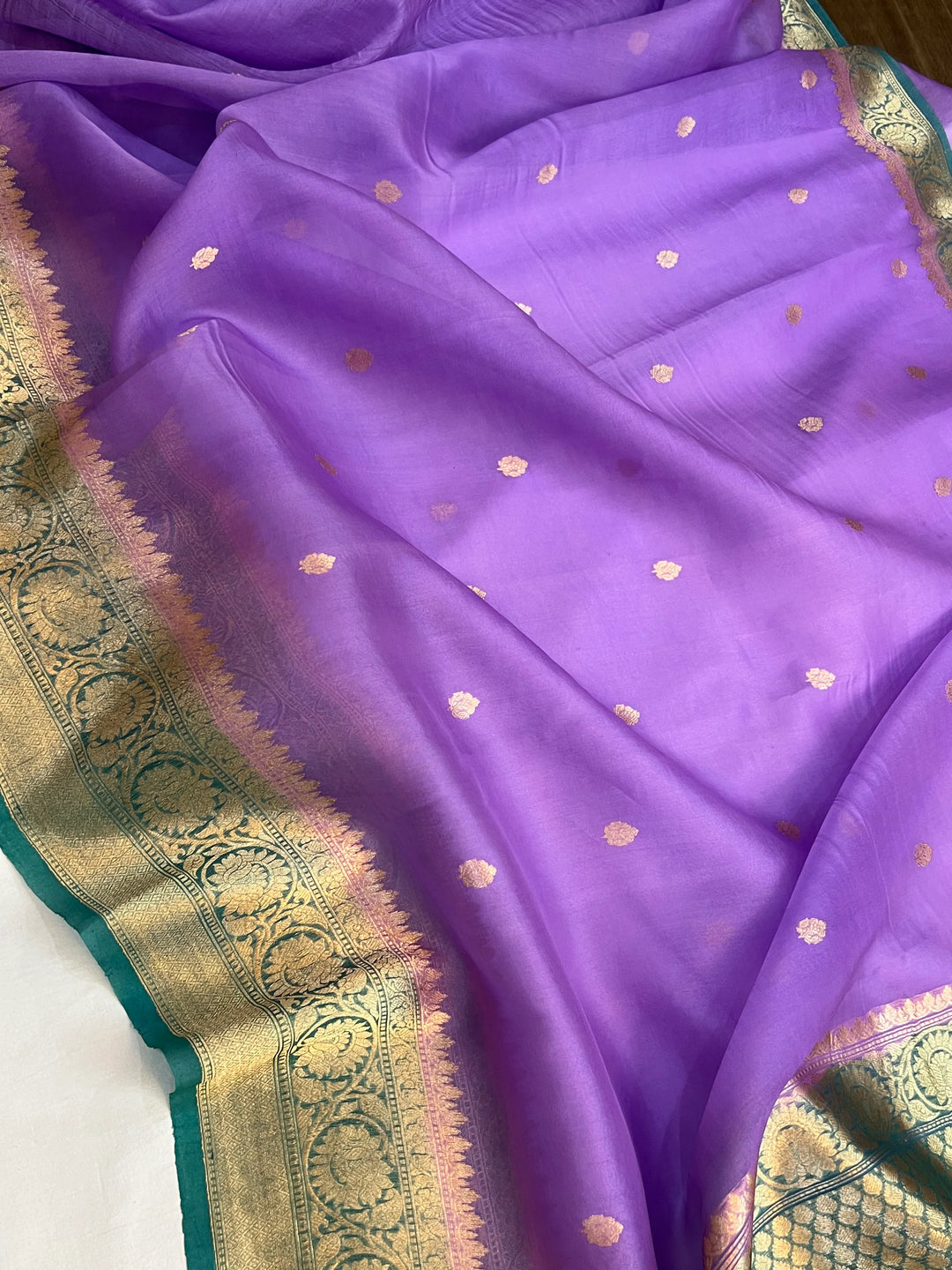 Lavender Pure Kora Silk Banarasi Saree with Kadhwa Butis 