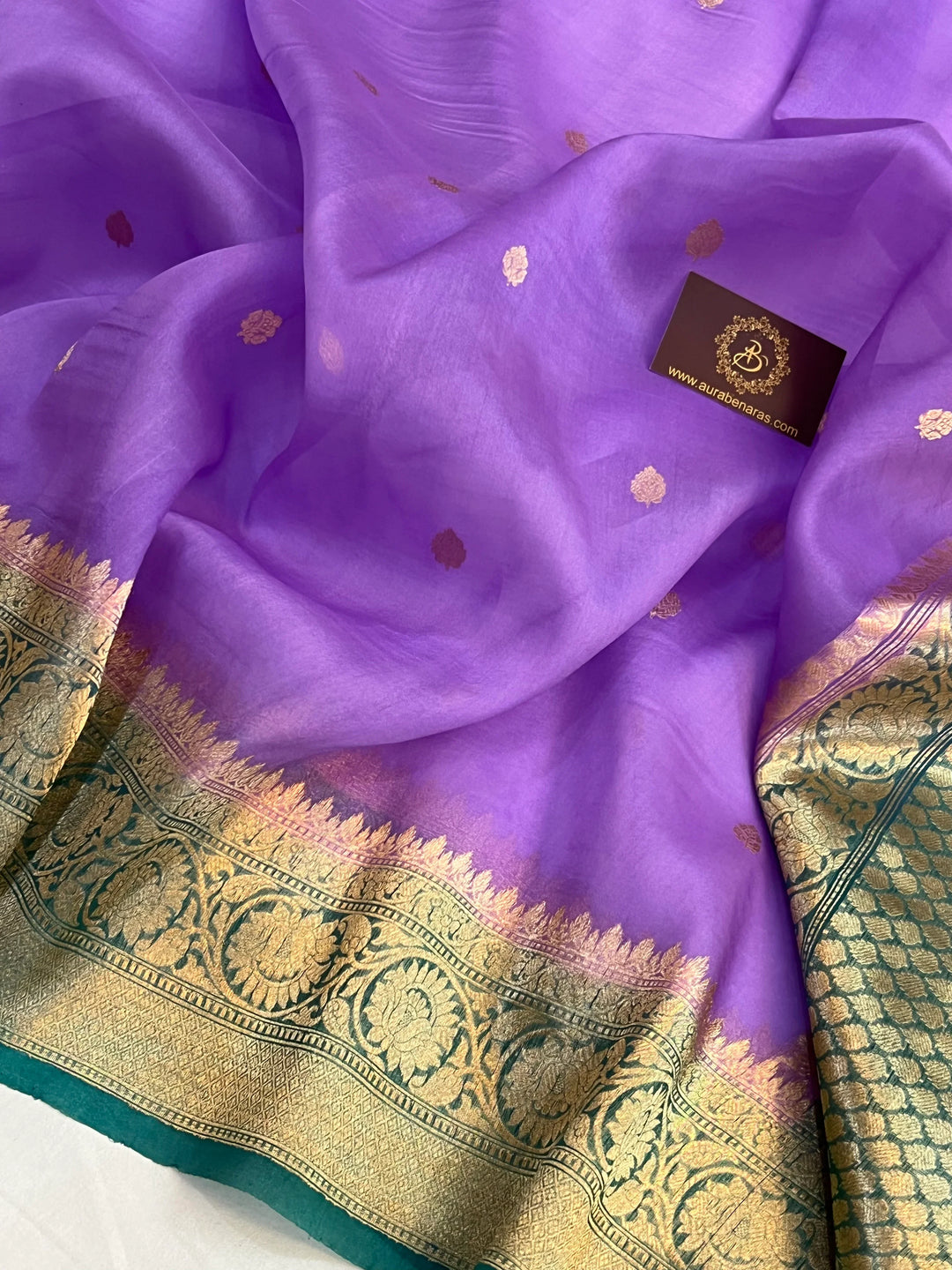 Lavender Pure Kora Silk Banarasi Saree with Kadhwa Butis 