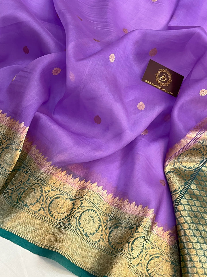 Lavender Pure Kora Silk Banarasi Saree with Kadhwa Butis 
