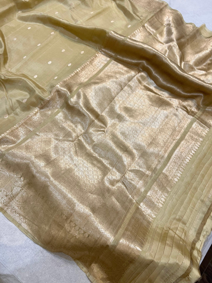 Beige Pure Banarasi Handloom Silk Saree - Aura Benaras