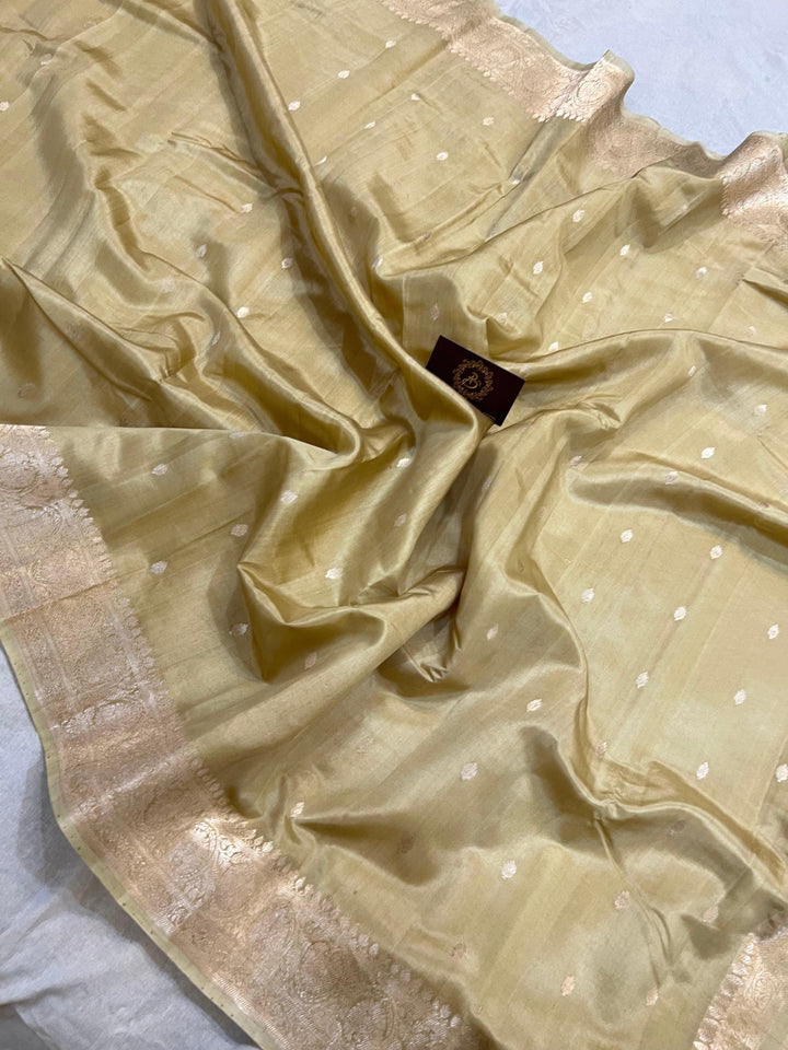 Beige Pure Banarasi Handloom Silk Saree - Aura Benaras