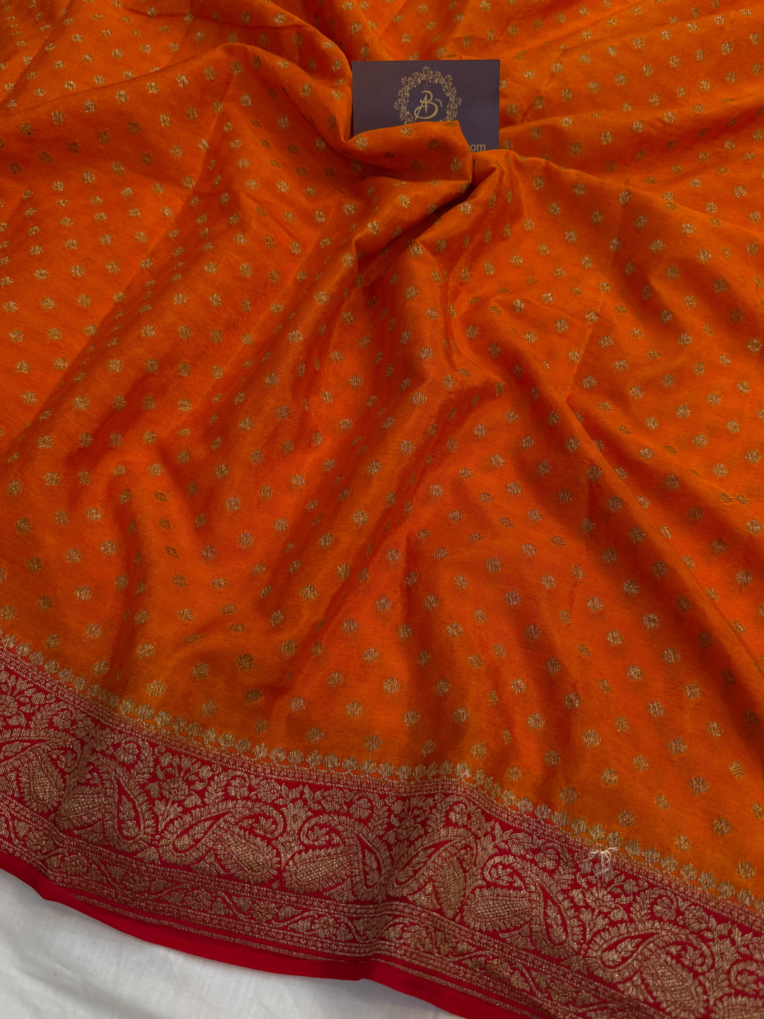 Orange Pure Crepe Silk Handloom Banarasi Saree