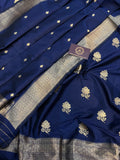 Navy Blue Katan Silk Handwoven Banarasi Suit Set - Aura Benaras