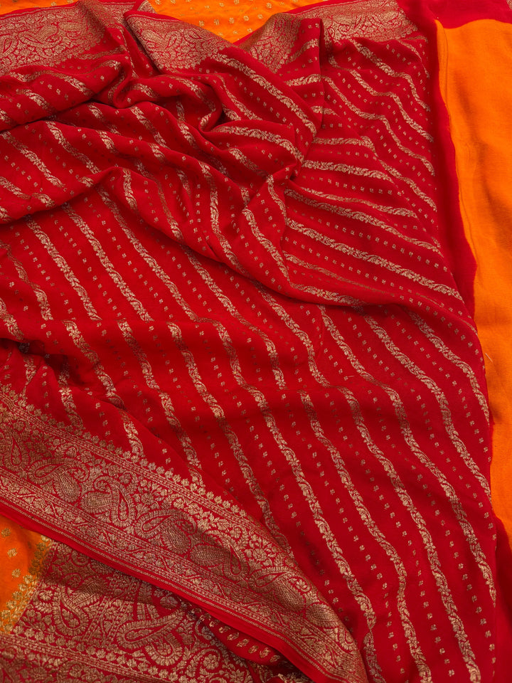 Orange Pure Crepe Silk Handloom Banarasi Saree