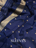 Navy Blue Katan Silk Handwoven Banarasi Suit Set - Aura Benaras