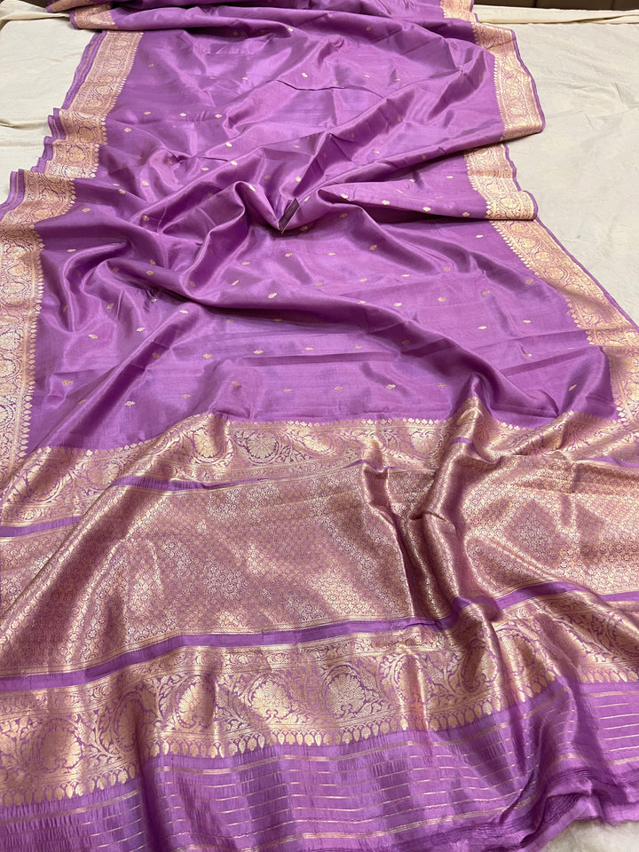 Sweet Lavender Pure Banarasi Handloom Silk Saree - Aura Benaras