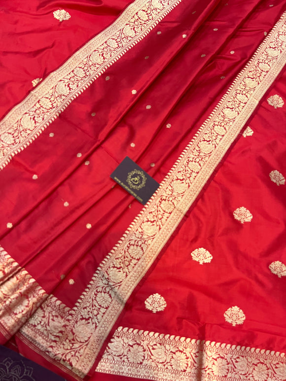 Red Katan Silk Handwoven Banarasi Suit Set - Aura Benaras