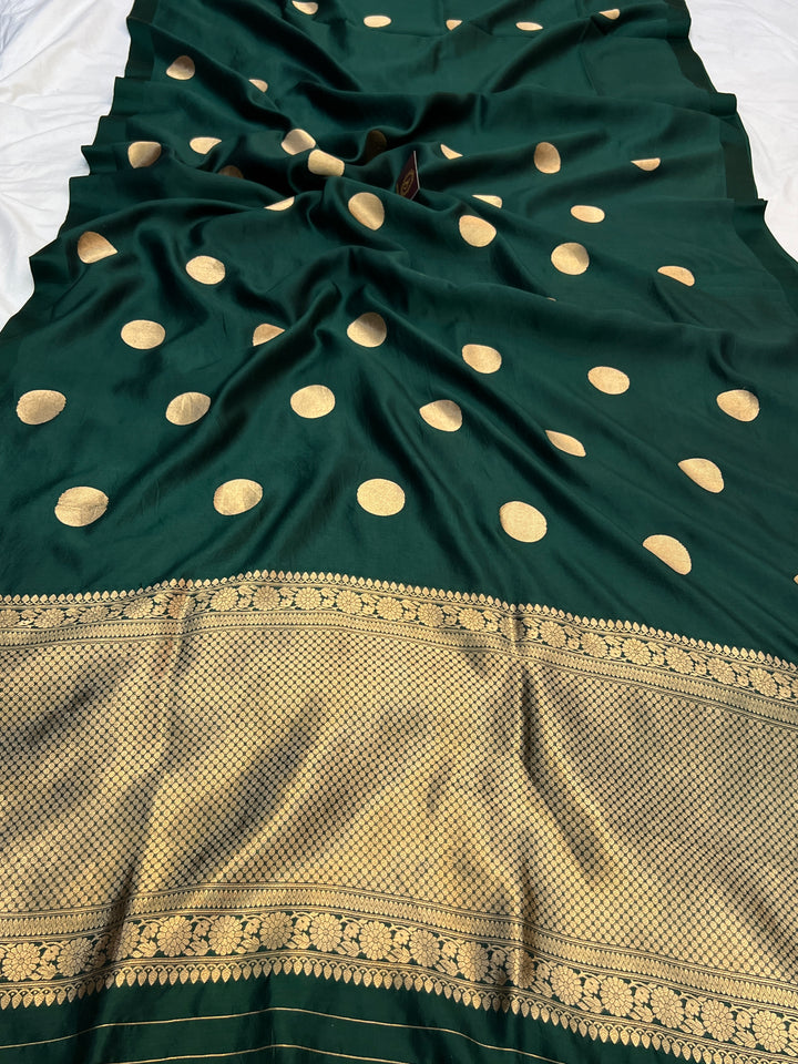 Bottle Green Pure Silk Handloom Banarasi Saree