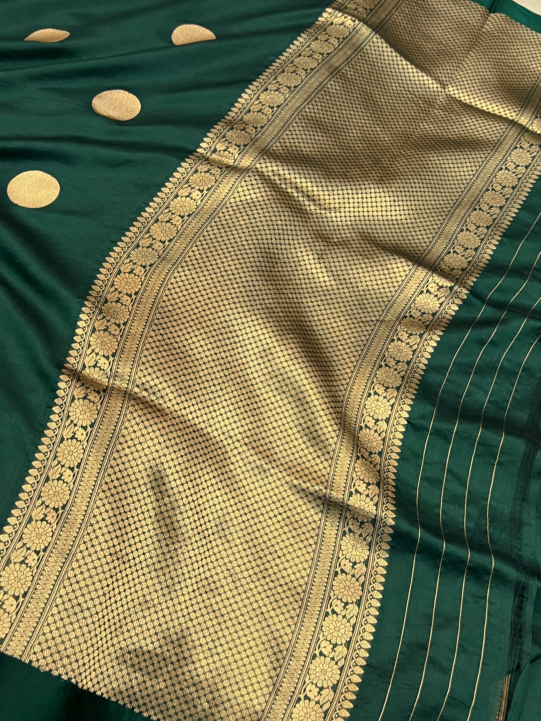 Bottle Green Pure Silk Handloom Banarasi Saree