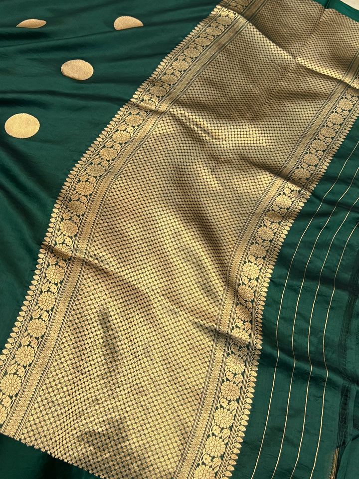 Bottle Green Pure Silk Handloom Banarasi Saree