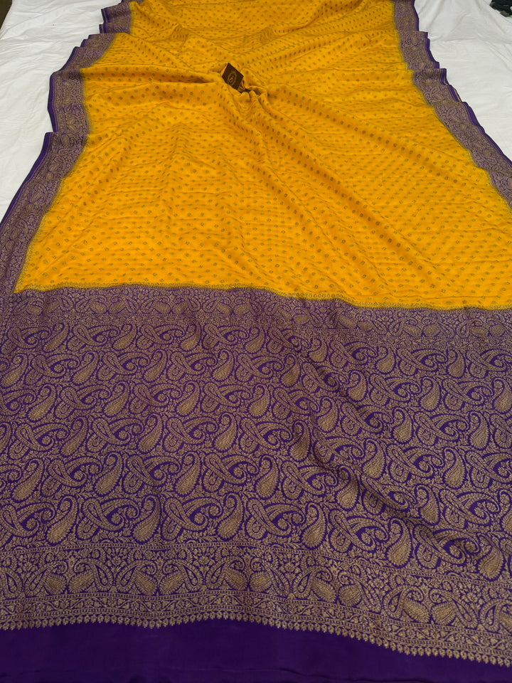 Yellow Pure Crepe Silk Handloom Banarasi Saree