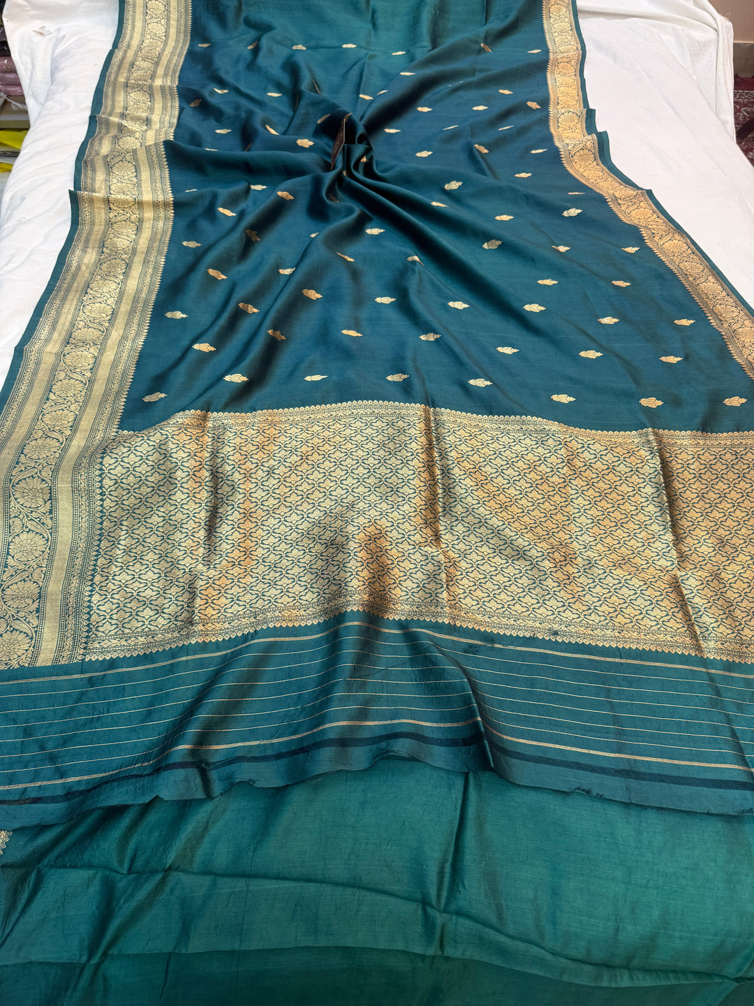 Teal Blue Pure Banarasi Handloom Silk Saree