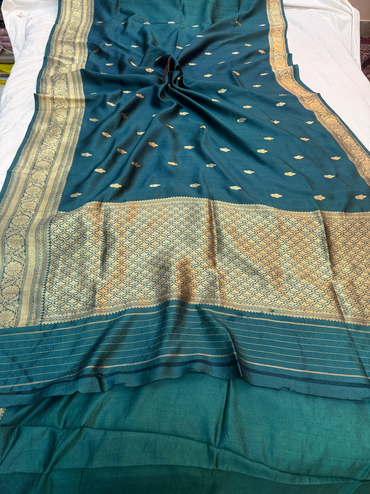 Teal Blue Pure Banarasi Handloom Silk Saree