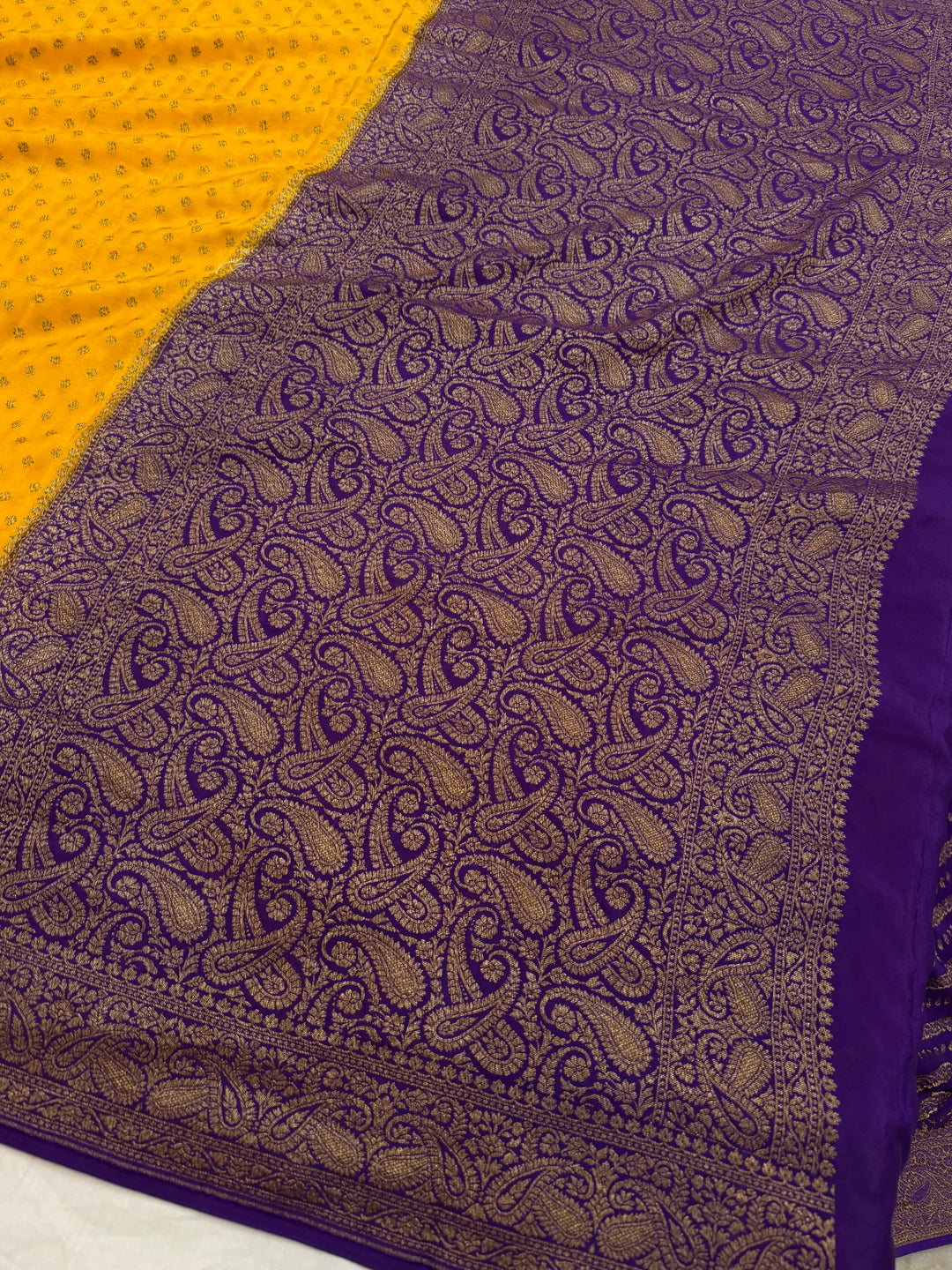 Yellow Pure Crepe Silk Handloom Banarasi Saree