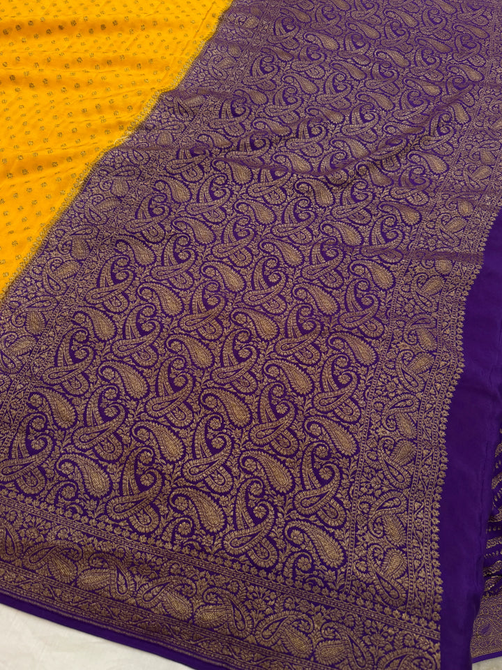 Yellow Pure Crepe Silk Handloom Banarasi Saree
