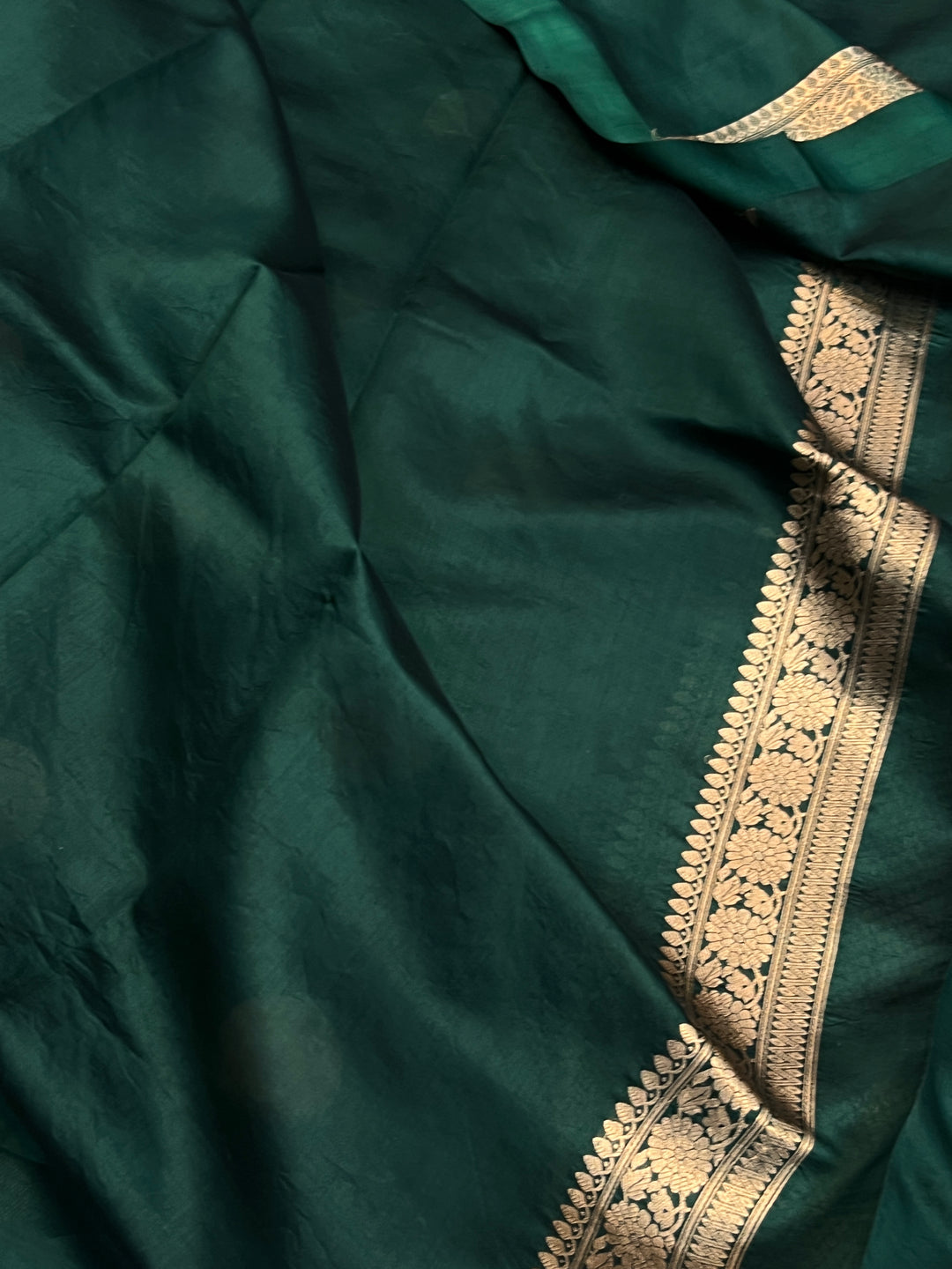 Bottle Green Pure Silk Handloom Banarasi Saree