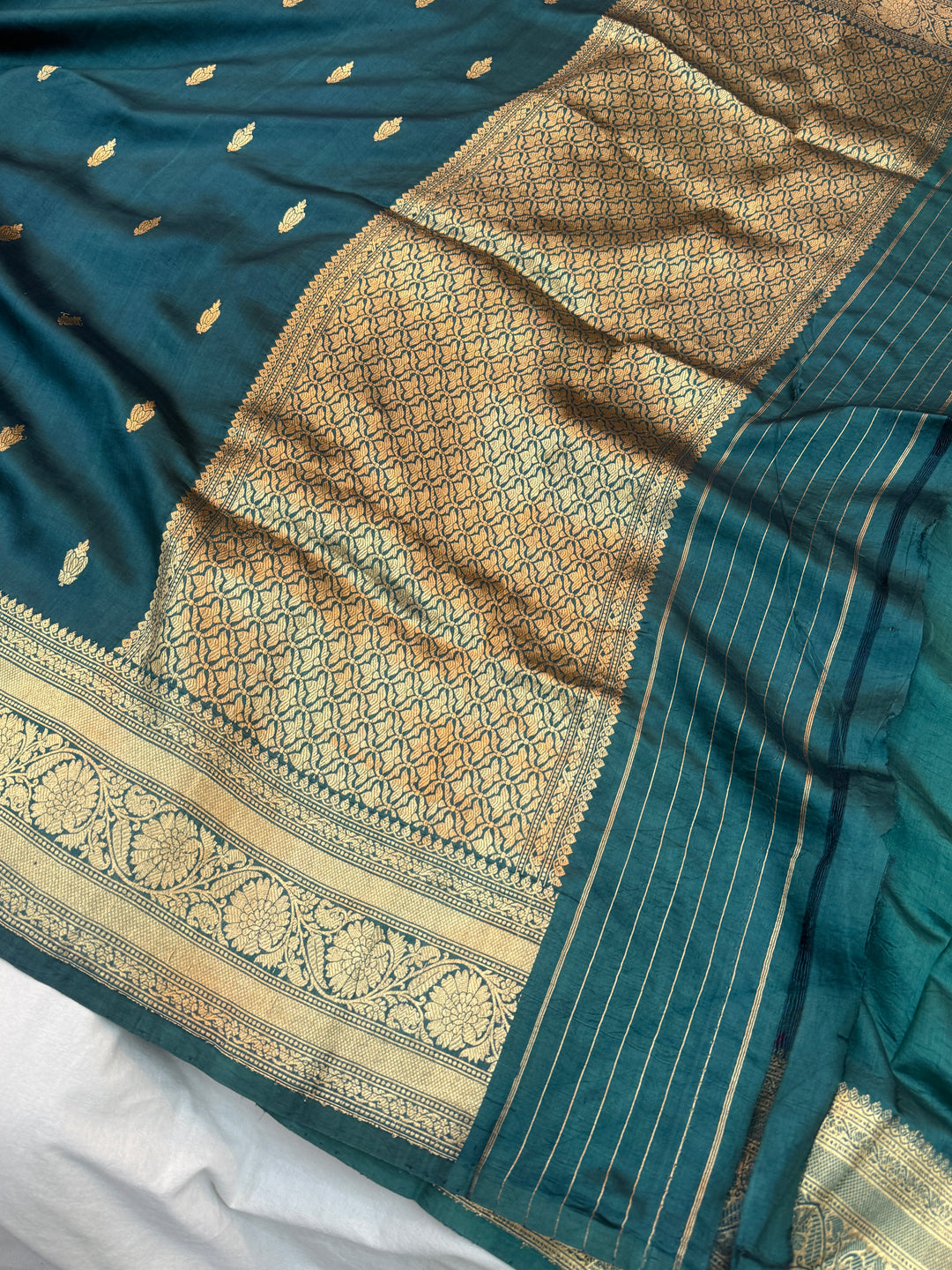 Teal Blue Pure Banarasi Handloom Silk Saree