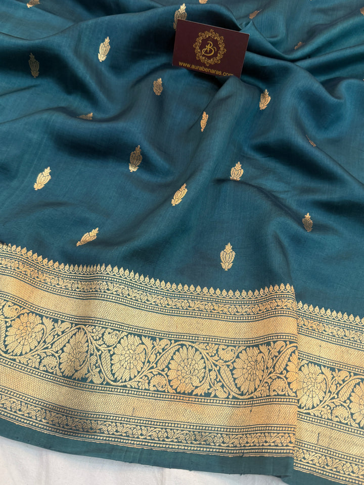 Teal Blue Pure Banarasi Handloom Silk Saree