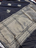 Black Banarasi Handloom Katan Silk Saree - Aura Benaras