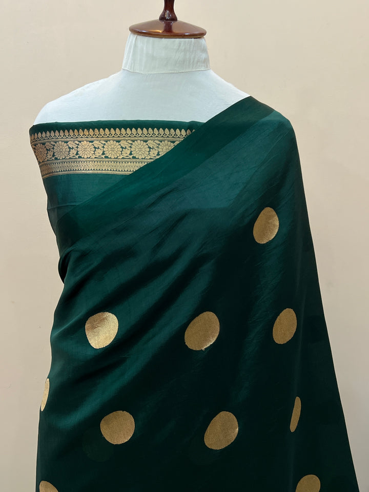 Bottle Green Pure Silk Handloom Banarasi Saree