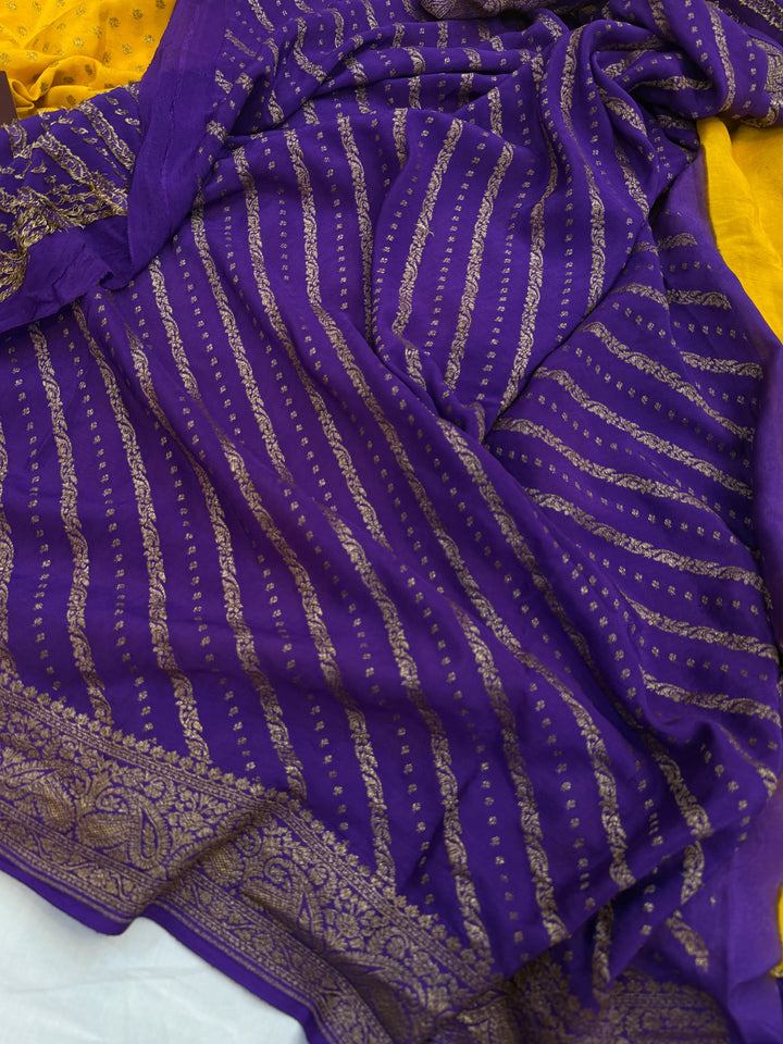 Yellow Pure Crepe Silk Handloom Banarasi Saree