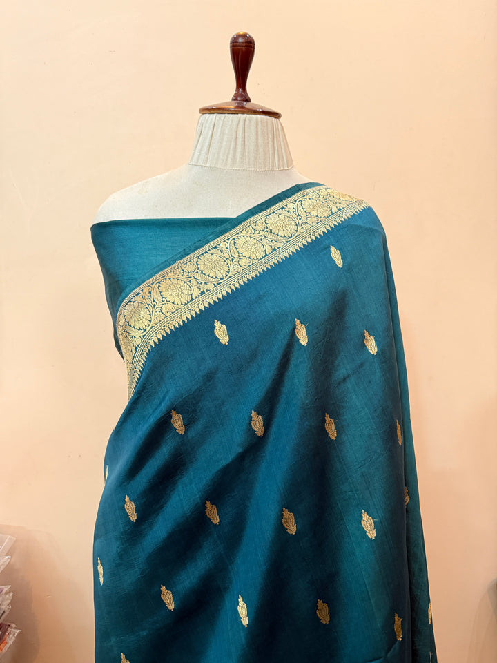 Teal Blue Pure Banarasi Handloom Silk Saree