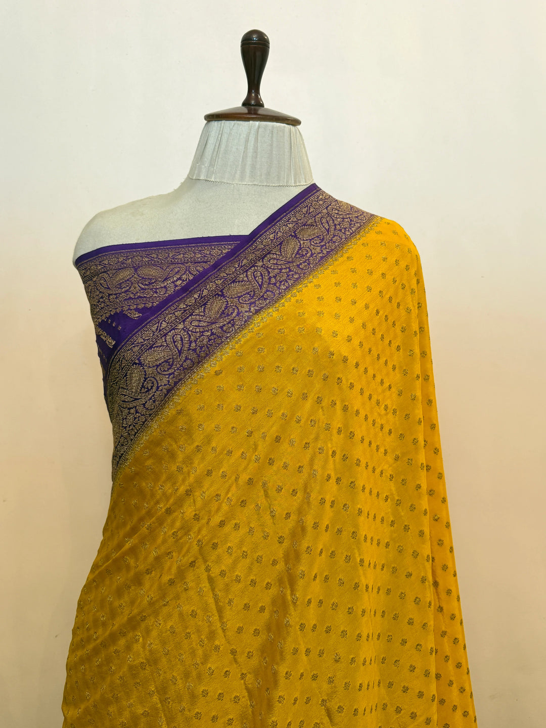 Yellow Pure Crepe Silk Handloom Banarasi Saree