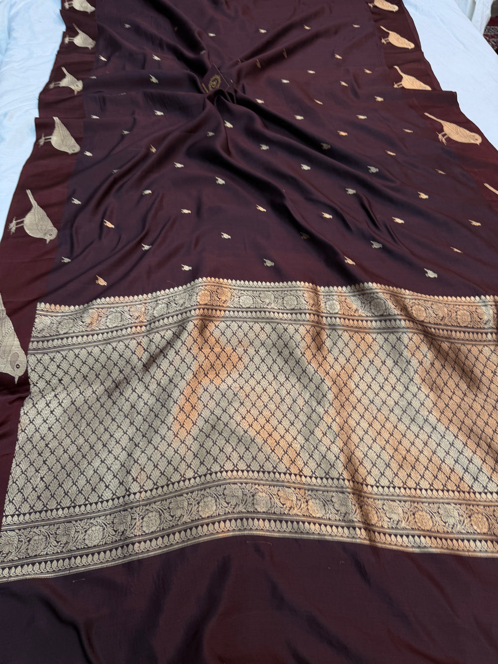 Brown Pure Silk Handloom Banarasi Saree