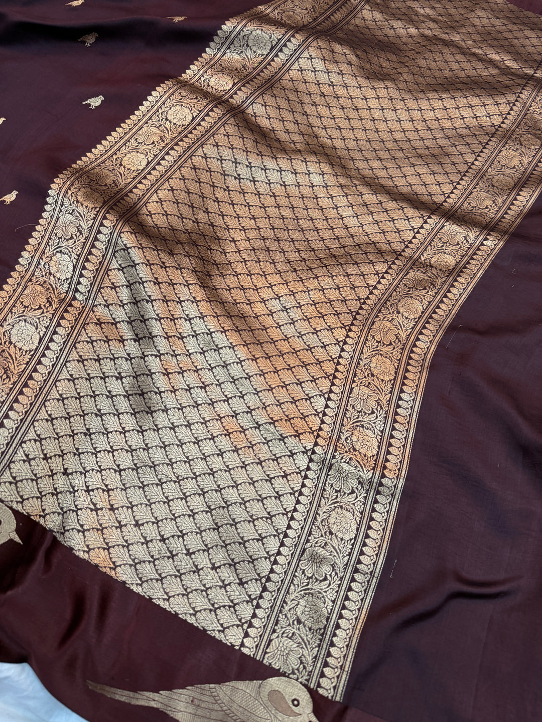 Brown Pure Silk Handloom Banarasi Saree