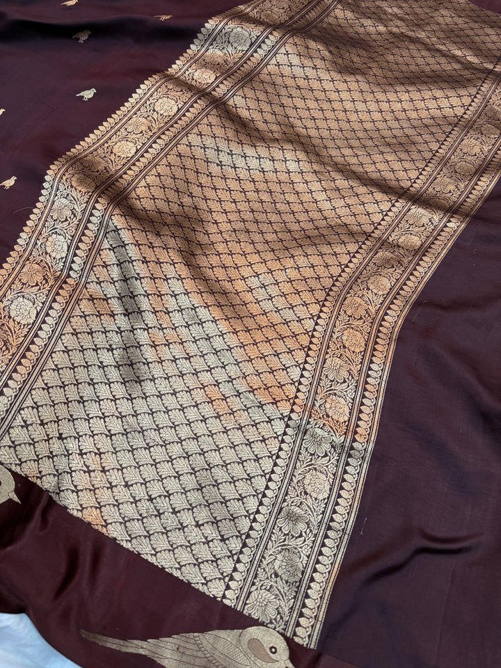 Brown Pure Silk Handloom Banarasi Saree