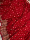 Red Banarasi Handloom Pure Khaddi Georgette Saree - Aura Benaras