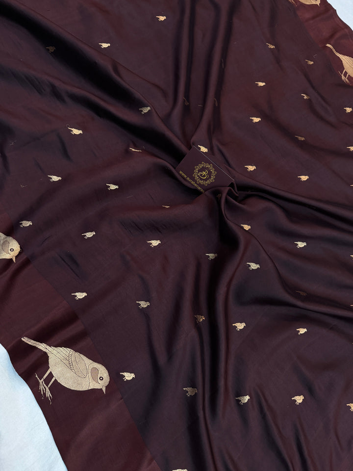 Brown Pure Silk Handloom Banarasi Saree