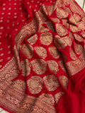 Red Banarasi Handloom Pure Khaddi Georgette Saree - Aura Benaras