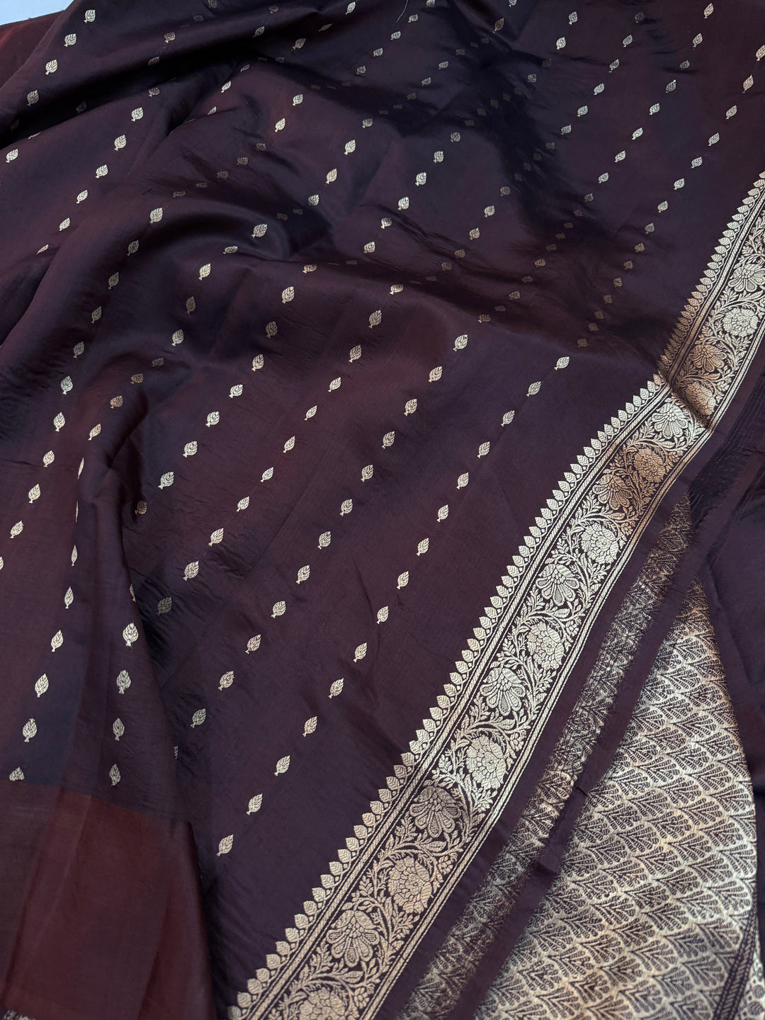Brown Pure Silk Handloom Banarasi Saree
