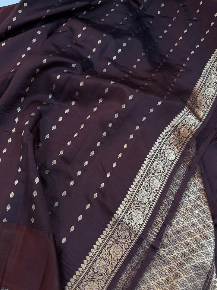 Brown Pure Silk Handloom Banarasi Saree