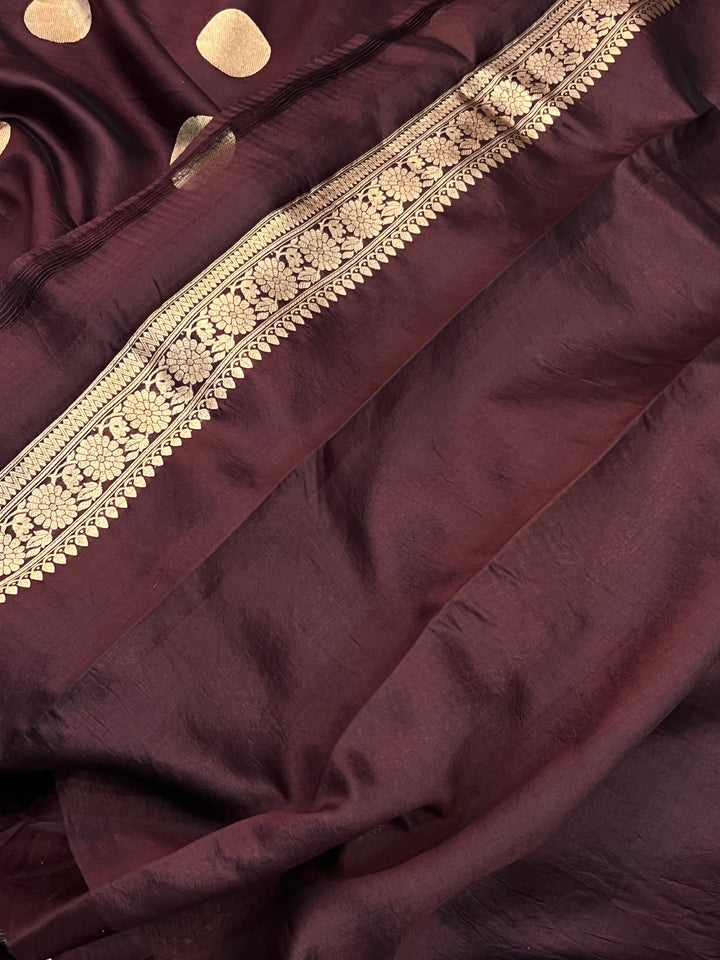 Brown Pure Silk Handloom Banarasi Saree
