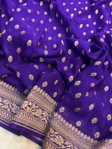 Purple Banarasi Handloom Pure Khaddi Georgette Saree