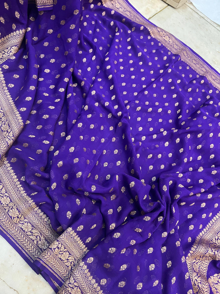 Purple Banarasi Handloom Pure Khaddi Georgette Saree